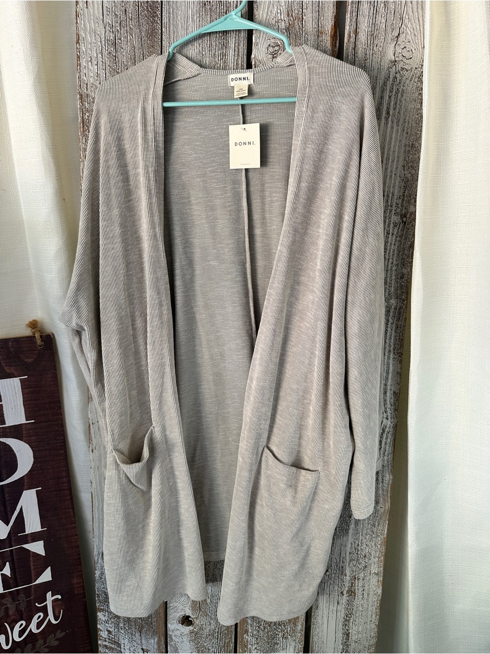 DONNI. Light Gray Open-Front Women's Cardigan with Pockets